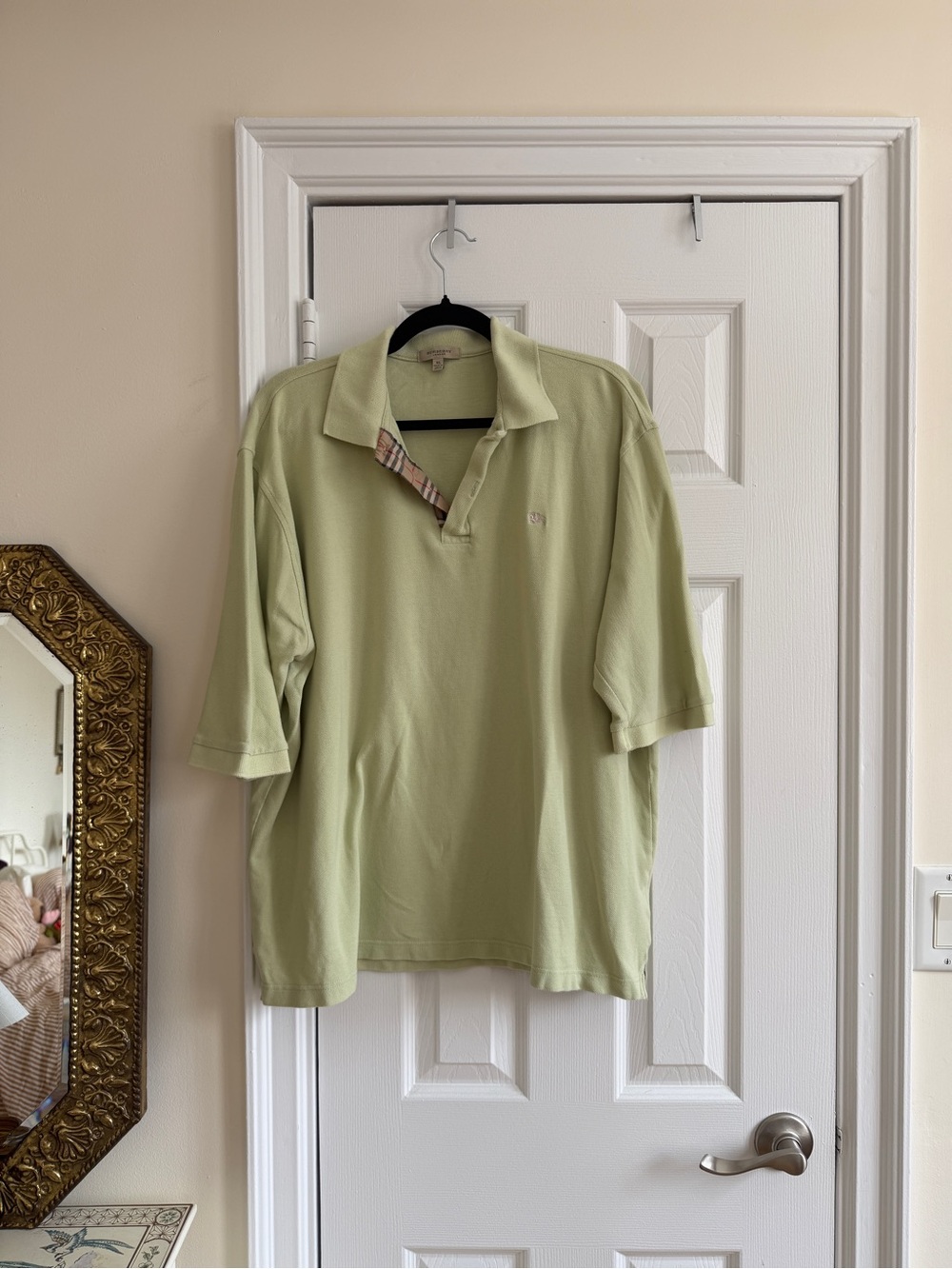 Men's Burberry Light Green Polo collar short sleeve shirt, XL